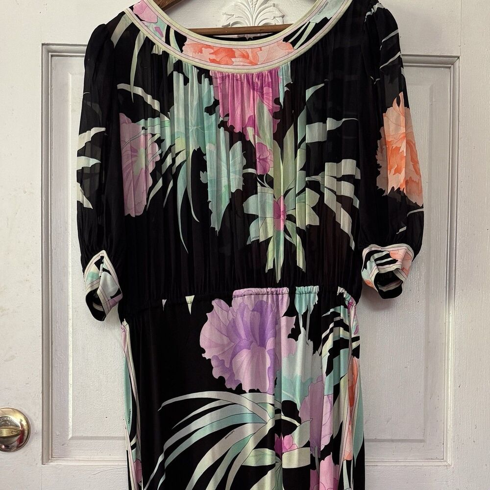 Vintage Leonard Paris Silk Jersey Dress Made in France M/L Floral